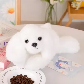 LEAN TOYS Pluszowy pies rasy maltańczyk z obciążonymi łapami biały 30 cm