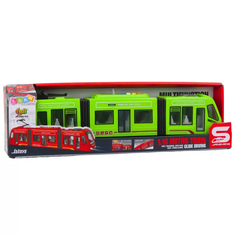 LEAN TOYS City Metro Tram z otwieranymi drzwiami, światłami i dźwiękami, zielony, 1:16