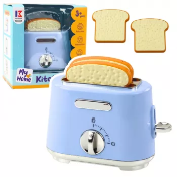 LEAN TOYS Zabawkowy toster kuchenny dla dzieci z wyskakującymi grzankami, niebieska drewniana zabawka