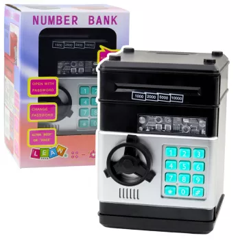 LEAN TOYS ATM Sejf Skarbonka z Światłami, Dźwiękami i Kodem PIN – Czarny