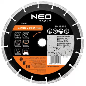 NEO TOOLS 230 mm Tarcza diamentowa segmentowa spawana laserowo do betonu i kamienia, otwór 22,2 mm