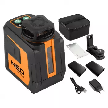 NEO TOOLS 75-144 Zielony laser krzyżowy 5-liniowy 20 m z uchwytem magnetycznym i walizką