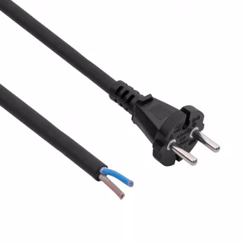 Akyga AK-OT-06S gumowy przewód zasilający H05RR-F 2 x 1,5 mm², wtyk CEE 7/17 – wolne końce, 5 m, czarny