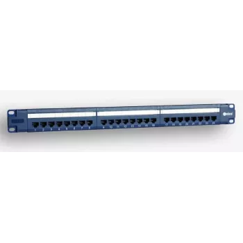 EmiterNet 19-calowy 1U 24-portowy panel krosowy RJ45 UTP Cat.5e z półką do zarządzania kablami, niebieski (kompatybilny z PoE)