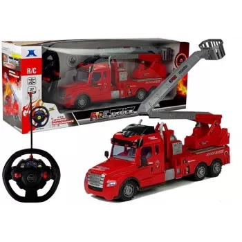 LEAN TOYS Wóz strażacki z drabiną R/C Zdalne sterowanie Skala 1:14 2.4GHz Wodny spray Światła Dźwięki