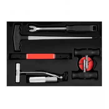 NEO TOOLS TOP-11-819 7-częściowy zestaw do usuwania szyb samochodowych z drutem kwadratowym 22 m, uchwytami do drutu, podajnikiem, szydłem, narzędziem do wykończeń, chwytakiem do drutu, walizką formowaną