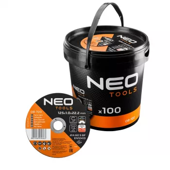 NEO TOOLS Tarcze do cięcia metalu 41A 60 S BF - 125x1.0x22.23 mm STAL/NIERDZEWNA, 100 sztuk w wiadrze