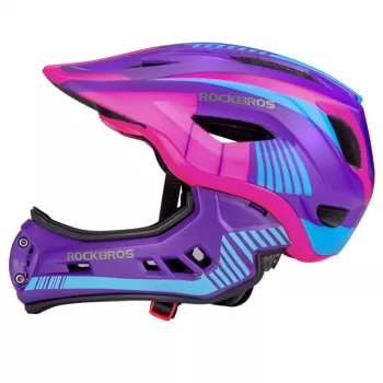Rockbros Kask rowerowy dla dzieci przekształcalny TT-32SBPP-M z odpinaną osłoną podbródka, rozmiar M, fioletowo-różowy