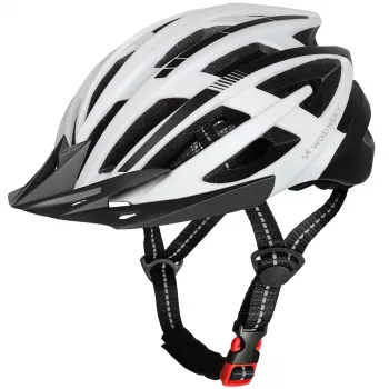 Kask rowerowy MTB WOZINSKY z odpinanym daszkiem i tylnym światłem USB 54-57 cm - czarno-biały