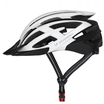 Kask rowerowy MTB WOZINSKY z odpinanym daszkiem i tylnym światłem USB 54-57 cm - czarno-biały