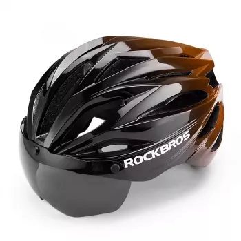 ROBOROCK Rockbros Kask rowerowy z odpinanym magnetycznym daszkiem, ochrona UV400, 22 otwory wentylacyjne, regulowane pokrętło, unisex matowa czerń-brąz