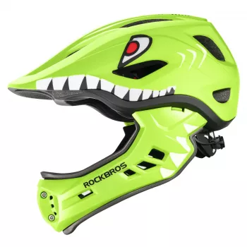 ROCKBROS TT-32003 Shark Kask rowerowy dla dzieci, konwertowalny, pełnotwarzowy, z odpinaną osłoną podbródka, zielony, rozmiar S (48-52 cm)