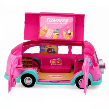 LEAN TOYS Lodówka Food Truck Zestaw dla Lalek Składany Różowy 33 Elementy