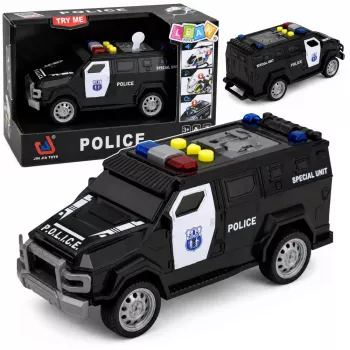LEAN TOYS Samochód policyjny Pojazd specjalny w skali 1:32, czarny, ze światłami i dźwiękami