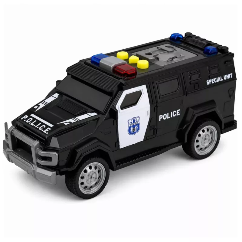 LEAN TOYS Samochód policyjny Pojazd specjalny w skali 1:32, czarny, ze światłami i dźwiękami