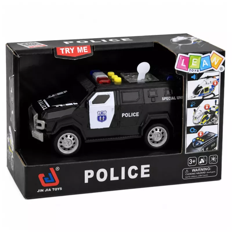 LEAN TOYS Samochód policyjny Pojazd specjalny w skali 1:32, czarny, ze światłami i dźwiękami