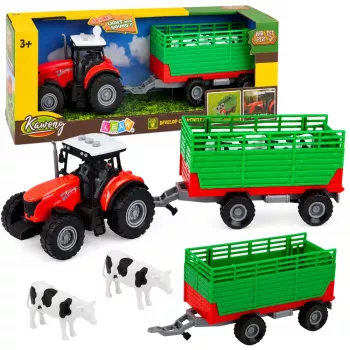 LEAN TOYS Ciągnik z przyczepą do przewozu zwierząt, figurki krów, światła i dźwięki, 4 szt.