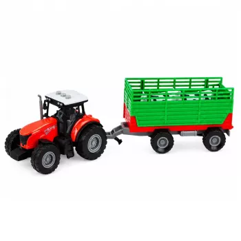 LEAN TOYS Ciągnik z przyczepą do przewozu zwierząt, figurki krów, światła i dźwięki, 4 szt.