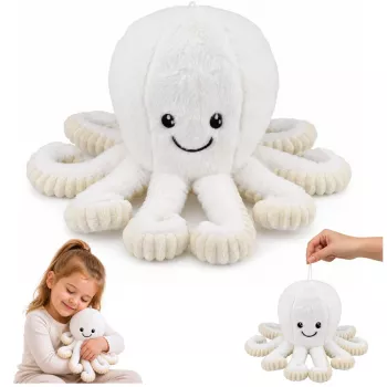 LEAN TOYS Pluszowa Ośmiornica z Elastycznymi Mackami, Biała, 30 cm