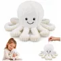 LEAN TOYS Pluszowa Ośmiornica z Elastycznymi Mackami, Biała, 30 cm