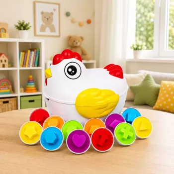 LEAN TOYS Edukacyjna kura sortująca 12 jajek do nauki kształtów i kolorów