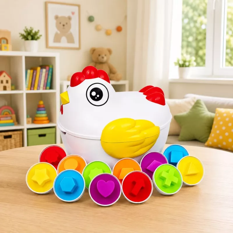 LEAN TOYS Edukacyjna kura sortująca 12 jajek do nauki kształtów i kolorów