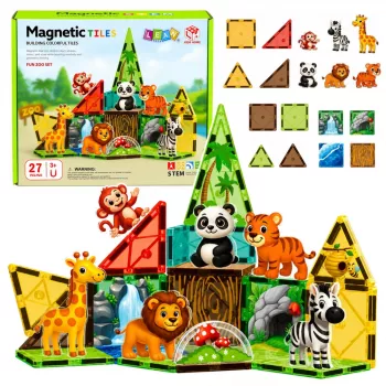 LEAN TOYS Magnetyczne Klocki Konstrukcyjne Dzikie Zwierzęta Dżungla ZOO 27 szt.
