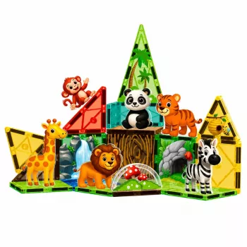 LEAN TOYS Magnetyczne Klocki Konstrukcyjne Dzikie Zwierzęta Dżungla ZOO 27 szt.