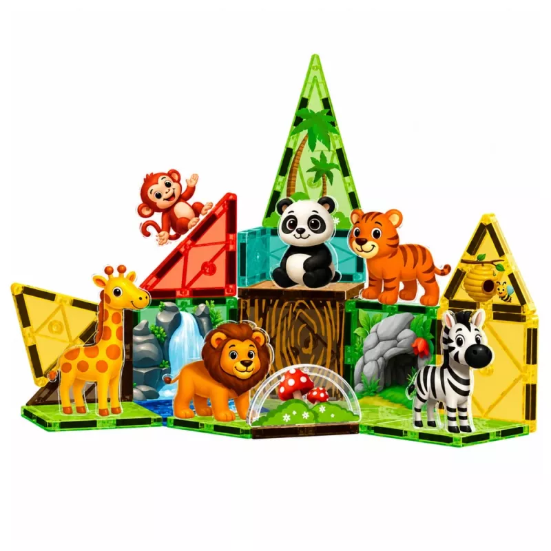 LEAN TOYS Magnetyczne Klocki Konstrukcyjne Dzikie Zwierzęta Dżungla ZOO 27 szt.