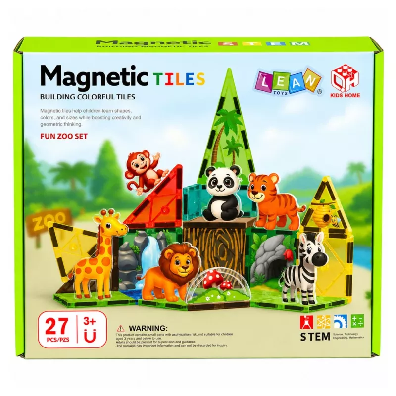 LEAN TOYS Magnetyczne Klocki Konstrukcyjne Dzikie Zwierzęta Dżungla ZOO 27 szt.