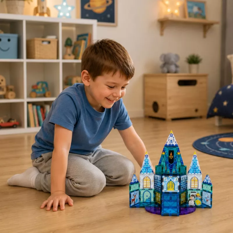 LEAN TOYS Magnetyczne Klocki Konstrukcyjne Zamek Lodowej Księżniczki Niebieski 47 szt.