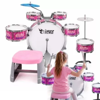 SUPRIMO K-DRUMS 3 Różowy zestaw perkusyjny dla dzieci z taboretem i pałkami