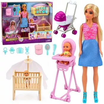 LEAN TOYS Anlily Zestaw lalek Mama i Bliźniaki z akcesoriami