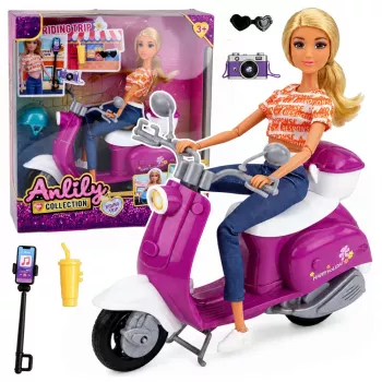 LEAN TOYS Anlily Lalka Podróżniczka na Hulajnodze z Okularami, Uchwytem na Telefon i Akcesoriami