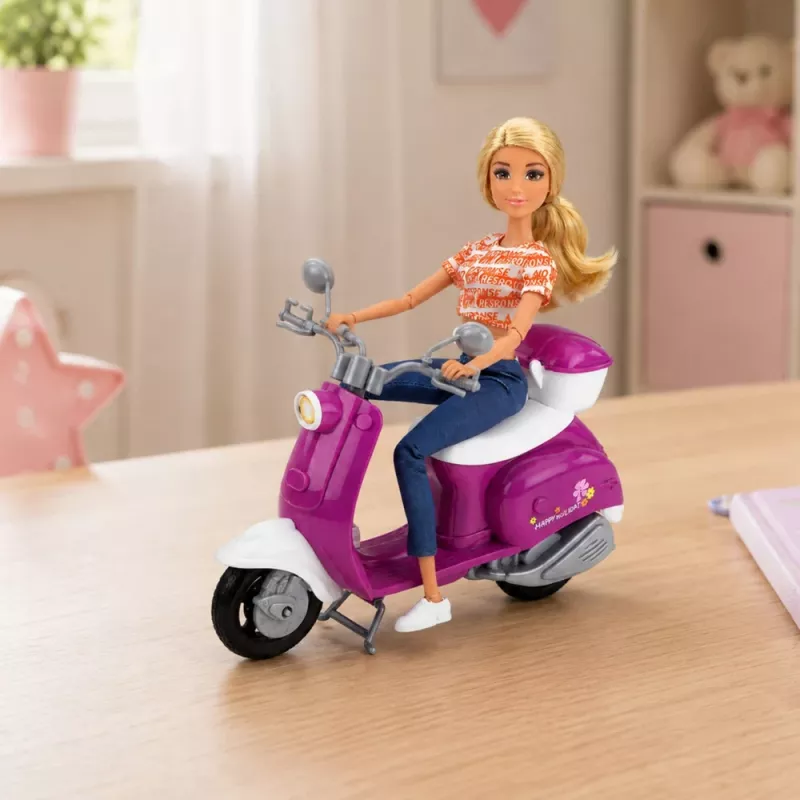LEAN TOYS Anlily Lalka Podróżniczka na Hulajnodze z Okularami, Uchwytem na Telefon i Akcesoriami
