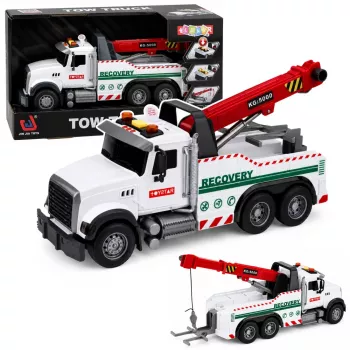 LEAN TOYS Samochód budowlany z regulowanym dźwigiem, światłami i dźwiękami, biały, 1:14