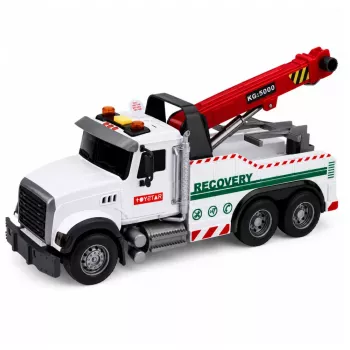 LEAN TOYS Samochód budowlany z regulowanym dźwigiem, światłami i dźwiękami, biały, 1:14
