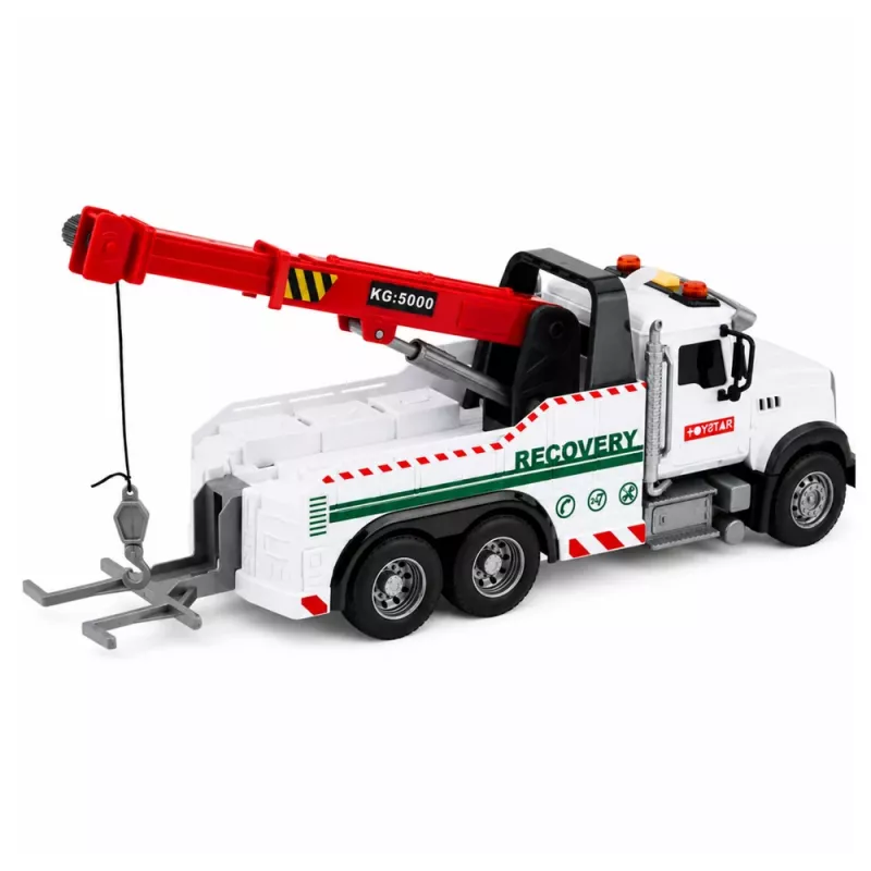 LEAN TOYS Samochód budowlany z regulowanym dźwigiem, światłami i dźwiękami, biały, 1:14