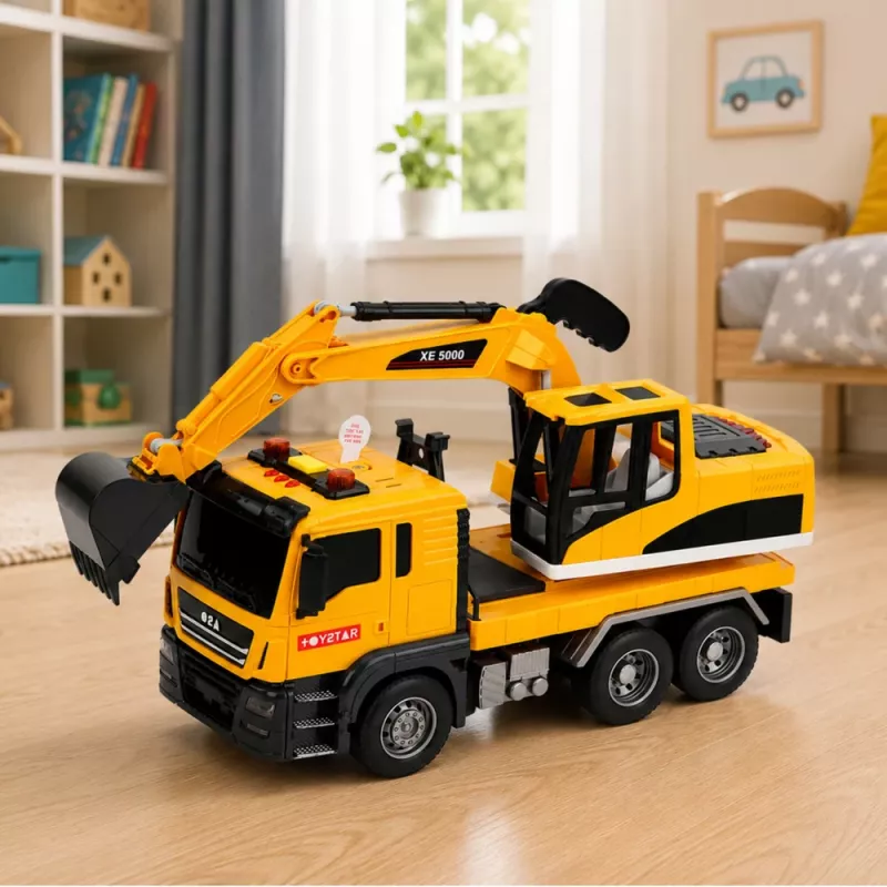LEAN TOYS 1:14 RC Koparka z ruchomą łyżką, światłami i dźwiękami – żółta