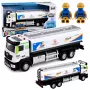 LEAN TOYS Metalowy Ciężarówka-Cysterna z Napędem Tarcia, Światłami i Dźwiękami, Niebiesko-Biała, Skala 1:40