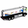 LEAN TOYS Metalowy Ciężarówka-Cysterna z Napędem Tarcia, Światłami i Dźwiękami, Niebiesko-Biała, Skala 1:40