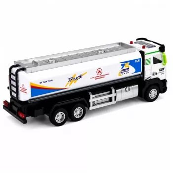 LEAN TOYS Metalowy Ciężarówka-Cysterna z Napędem Tarcia, Światłami i Dźwiękami, Niebiesko-Biała, Skala 1:40