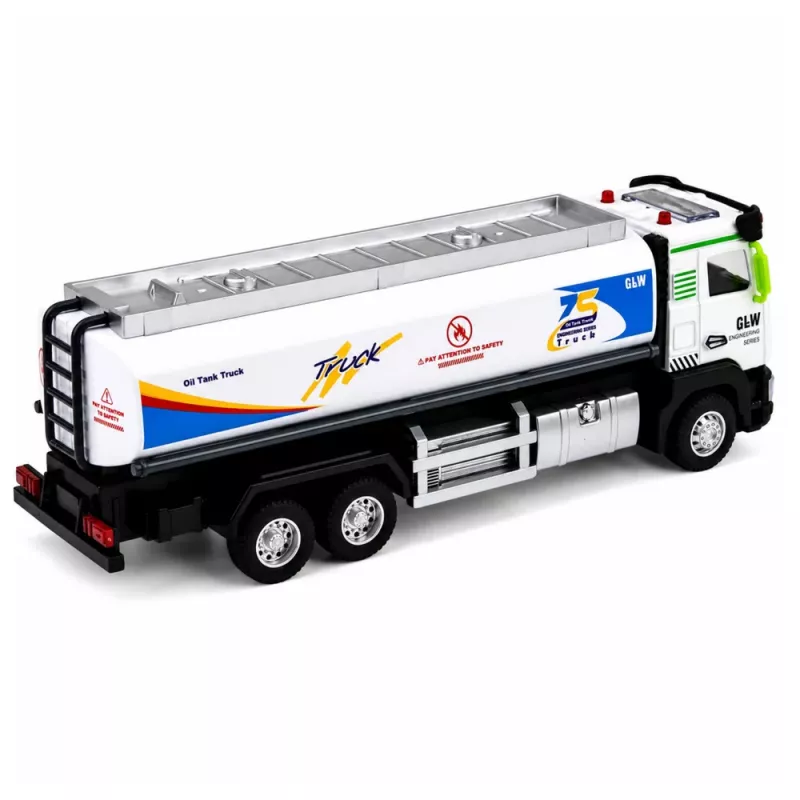 LEAN TOYS Metalowy Ciężarówka-Cysterna z Napędem Tarcia, Światłami i Dźwiękami, Niebiesko-Biała, Skala 1:40