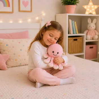 LEAN TOYS Pluszowa Ośmiornica z Rozciągliwymi Mackami, Miękka Różowa Przytulanka, 30 cm
