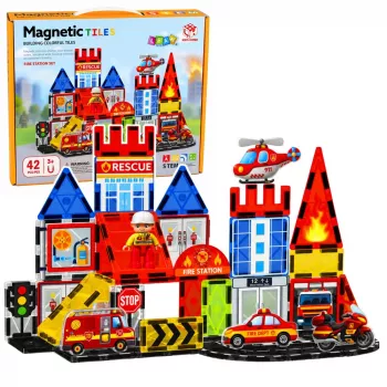 LEAN TOYS Magnetyczne Klocki Konstrukcyjne Straż Pożarna 42 elementy