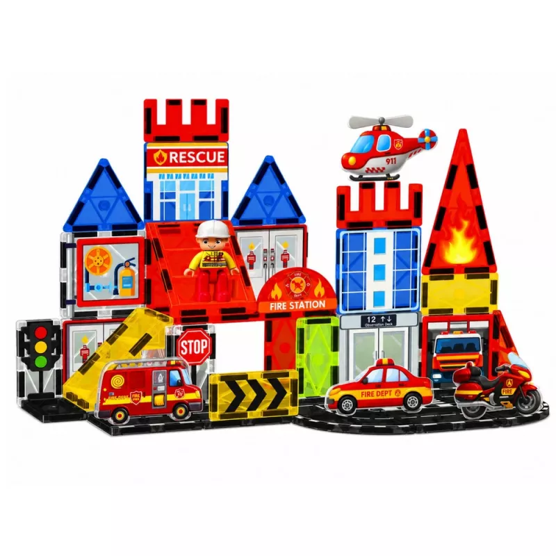 LEAN TOYS Magnetyczne Klocki Konstrukcyjne Straż Pożarna 42 elementy