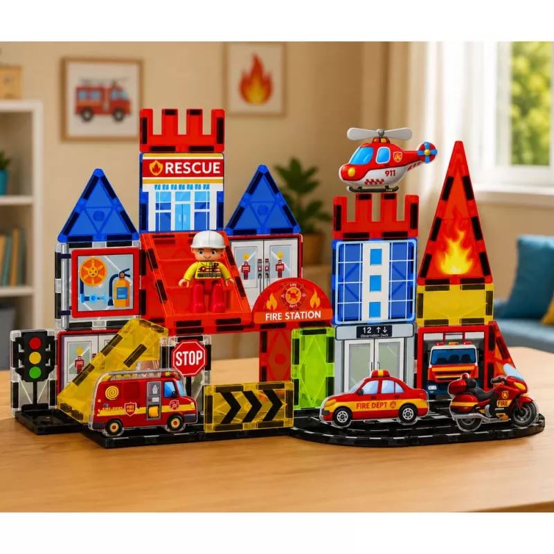 LEAN TOYS Magnetyczne Klocki Konstrukcyjne Straż Pożarna 42 elementy