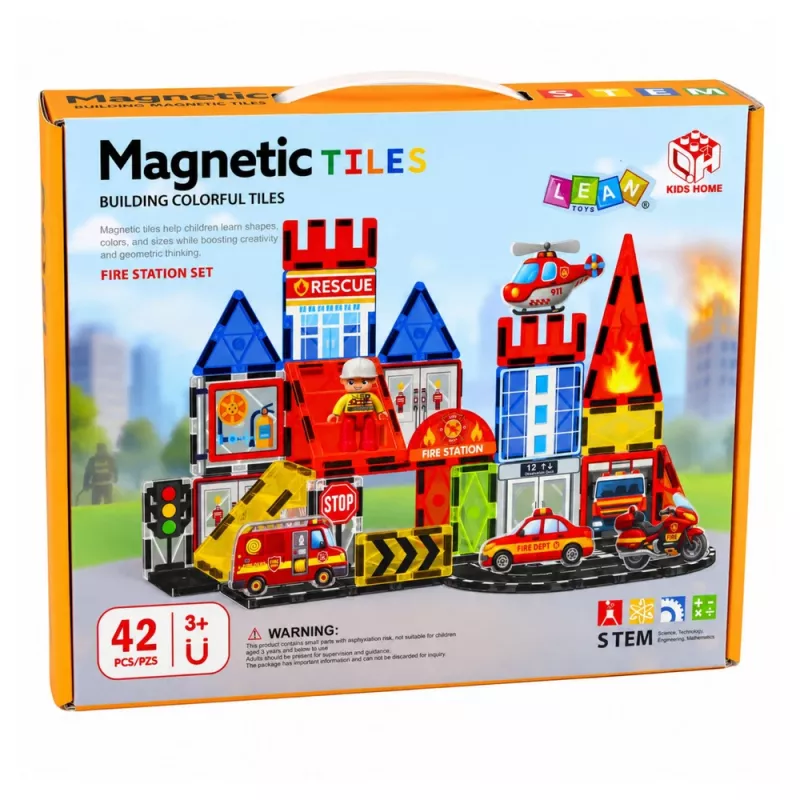 LEAN TOYS Magnetyczne Klocki Konstrukcyjne Straż Pożarna 42 elementy