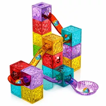 LEAN TOYS Magnetyczne Klocki Konstrukcyjne Kostki Tor Kulkowy Kolorowe 28 szt.