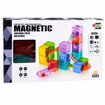 LEAN TOYS Magnetyczne Klocki Konstrukcyjne Kostki Tor Kulkowy Kolorowe 28 szt.
